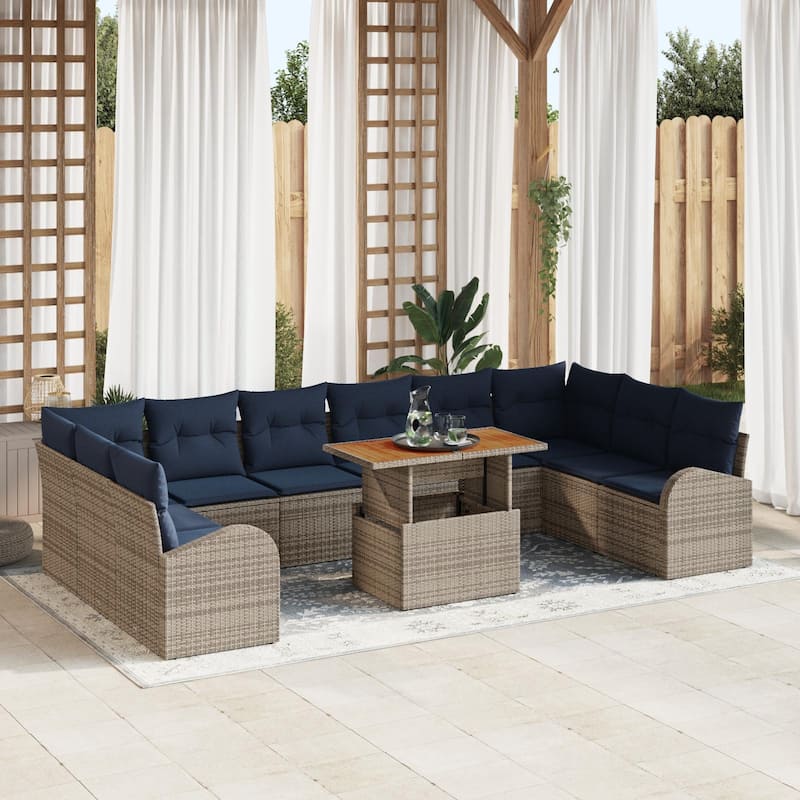 vidaXL 11 Piece Garden Sofa Set with Cushions - 135.4×70.5×27.2 - Grey