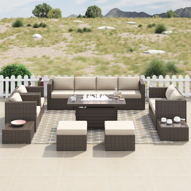 Corvus Trey 13-piece Woven Wicker Sectional Patio Furniture Set with Fire Table