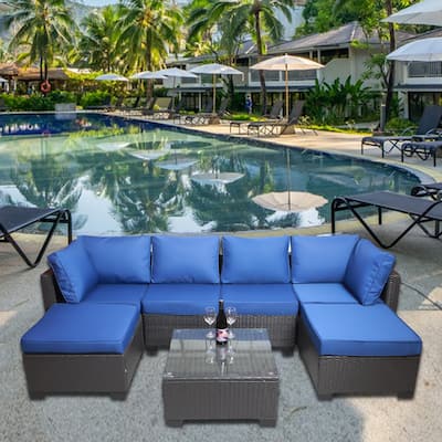 7 Piece Outdoor Furniture Set, All-Weather Garden Conversation Set, Outdoor Sectional Sofa with Coffee Table and Cushions