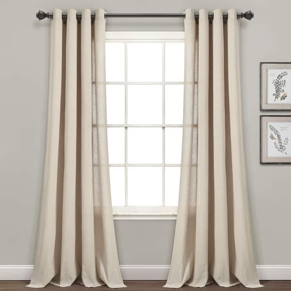 slide 2 of 32, Lush Decor Faux Linen Grommet Window Curtain Panel Pair - 84" x 52" Dark Linen