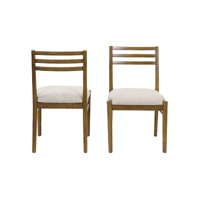 Two Wood Modern Slat Back Chairs, Dining Seats, Brown
