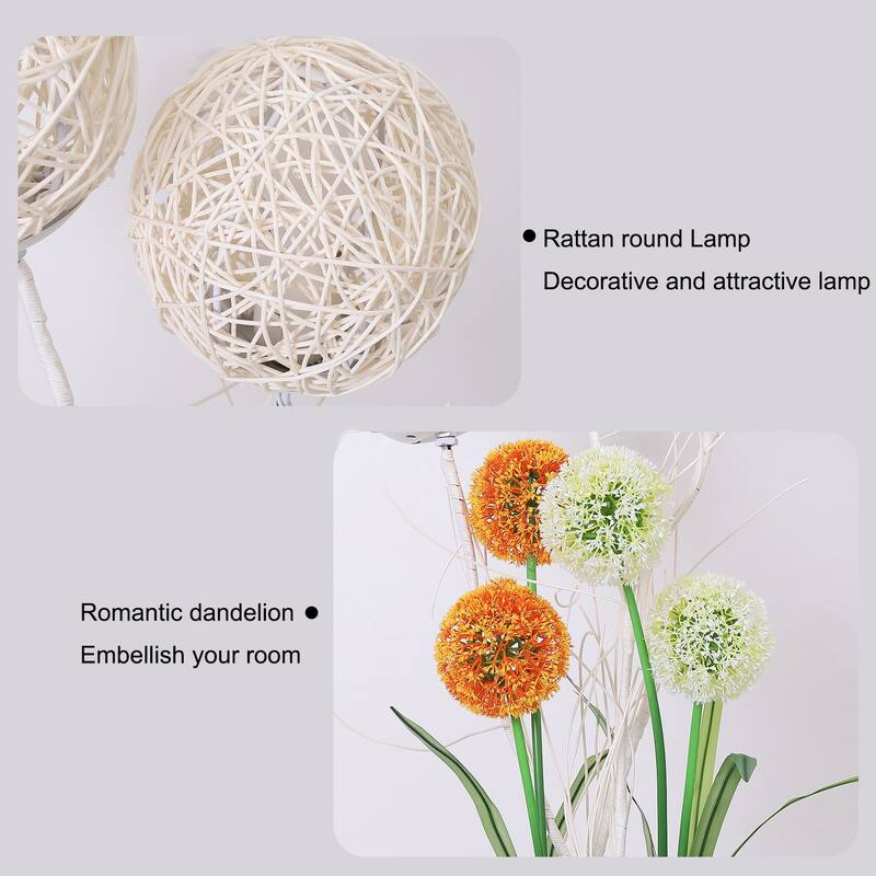 Floor Lamp Pastoral with Hand-Woven Flower Rattan Art Lamp - 8 in. x 8 in.x 43 in.