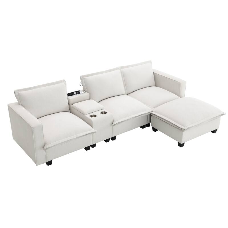 Cloud Sectional Sofa wConsole, USB, Reading Light, Cup Holder, Ottoman