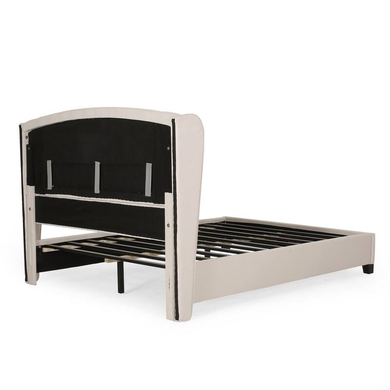 Roomfitters Upholstered Wingback Platform Bed with Headboard, Queen Size, Ivory