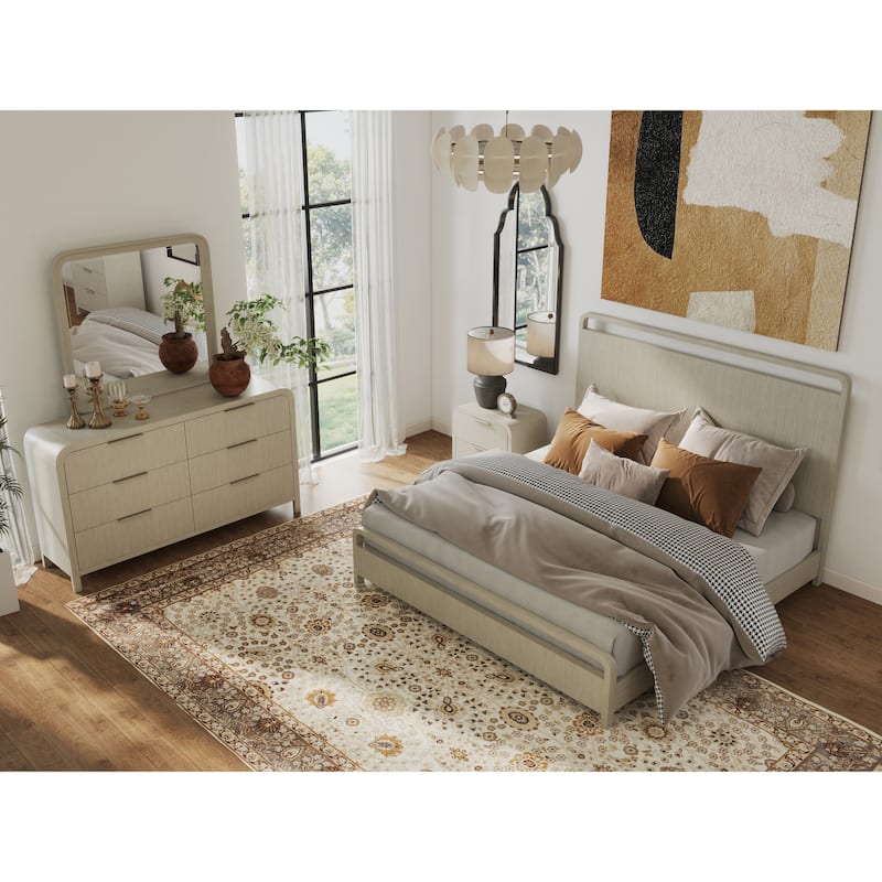 Roundhill Furniture Tavari 5-Piece Bedroom Set with Panel Bed, Dresser, Mirror, Nightstand, and Chest in Light Gray