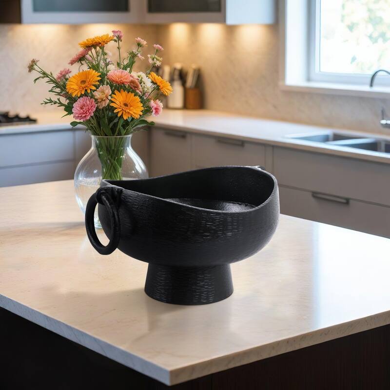 Metal Aluminum Decorative Bowl with Pedestal Base - 9" Black - 16" x 13" x 9"