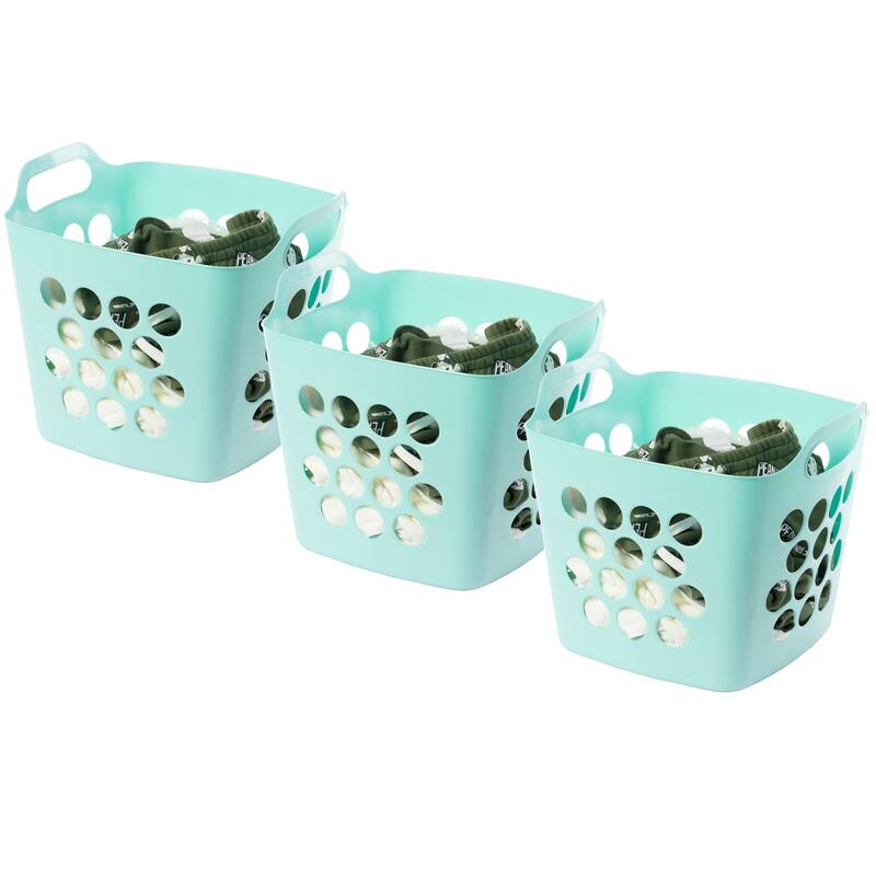 Flexible Plastic Laundry Basket - Square Storage Hamper with Side Handles for Easy Carrying - 28 Litter - Green/Yellow