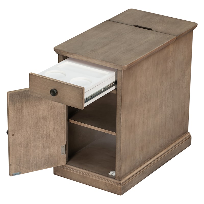 Classic Vintage Livingroom End Table with USB Ports and One Multifunctional Drawer - 14'' D x 24.3" W x 23" H