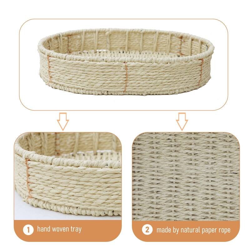 3 Tiers Tray Tables Paper Rope Woven Side Table for Living Room Kitchen Oval Storage Basket Small Shelves