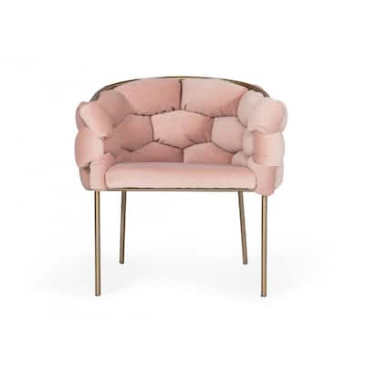 Modern Velvet Upholstered Arm Dining Chair with Brass Metal Legs and Solid Back for Living Room or Office - 32”H x 26”W x 23”D