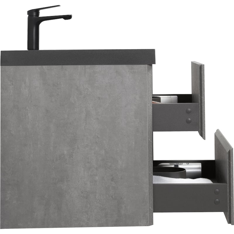 Grey Wall-Mounted Bath Vanity, Quartz Top,Sink and Soft Close Drawers
