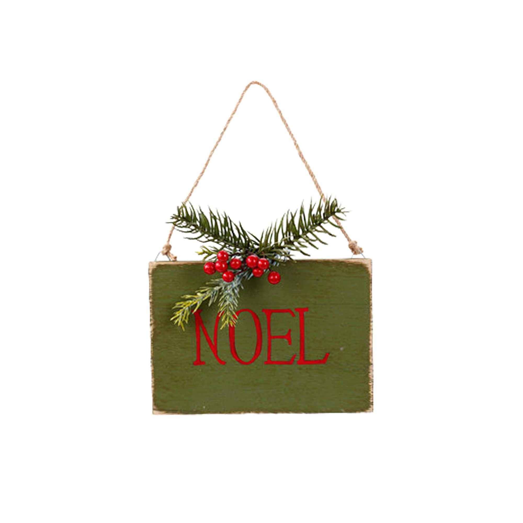 7" Hanging "NOEL" Christmas Wall Decor with Pine and Berries