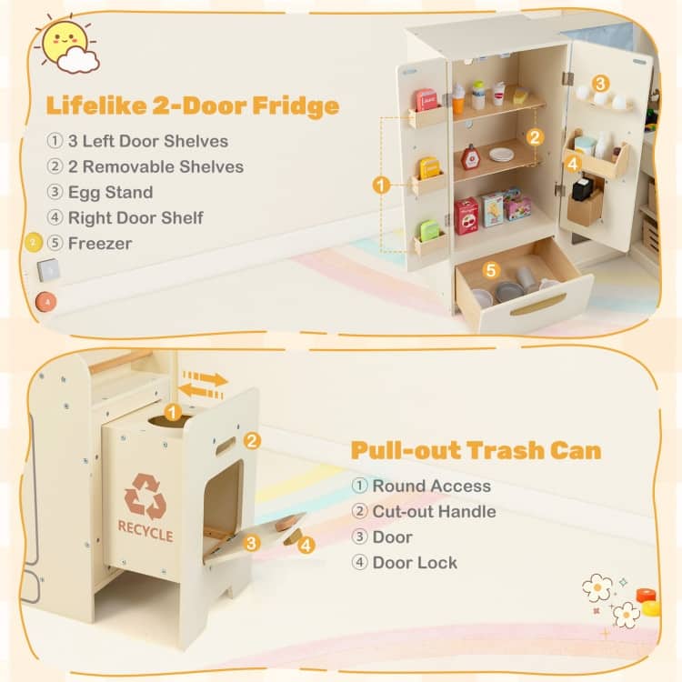 MDF Kids Corner Play Kitchen with Lights, Sounds and Accessories - 40" × 39.5" × 37"