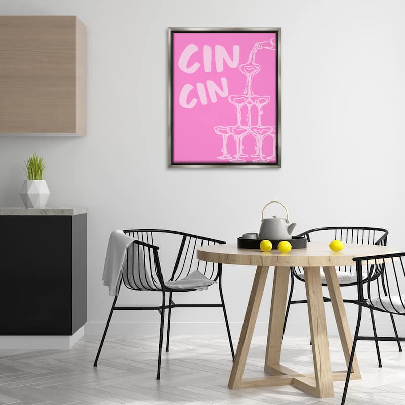 Stupell Pink Champagne Tower Framed Floater Canvas Wall Art Design By House of Lulu