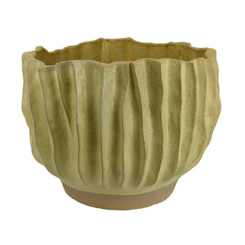 Esam Decorative Planter, Textured Ceramic, 19 Inch Yellowish Green