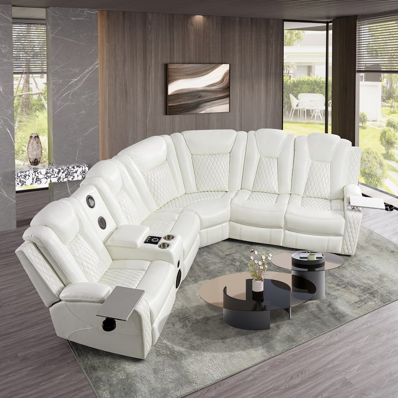 Premium Air Leather Home Theater Loveseat with LED Lights, Recliner with Built-in Speakers & Wireless Charging