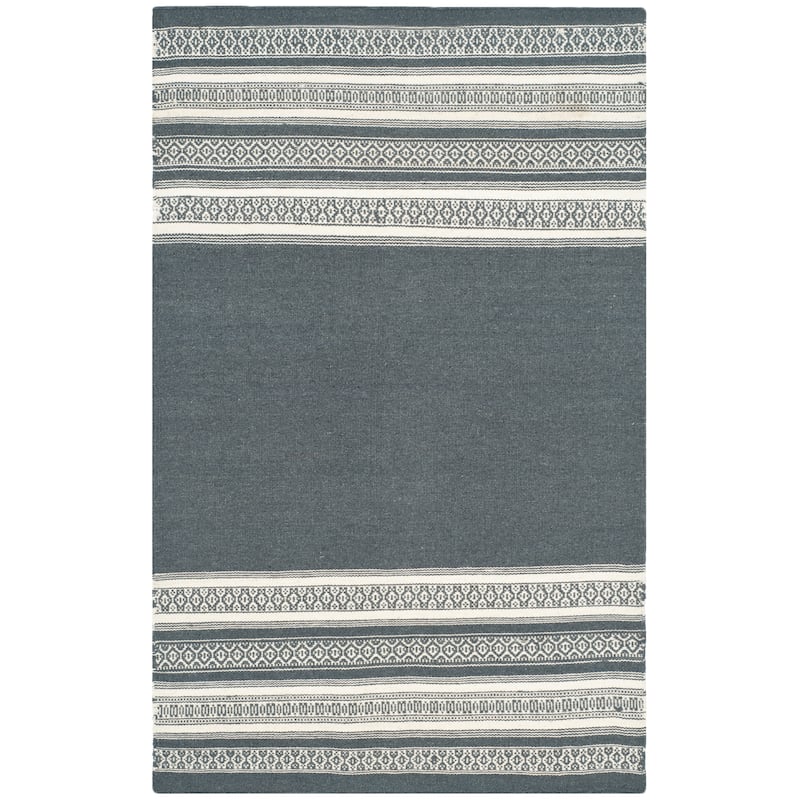 SAFAVIEH Handmade Flatweave Dhurries Mukhayyo Modern Wool Rug - 3' x 5' - Dark Grey