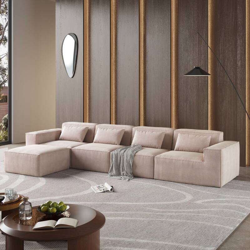 5-Seat L-Shape Modular Sectional Corduroy Sofa Multiple Cushions