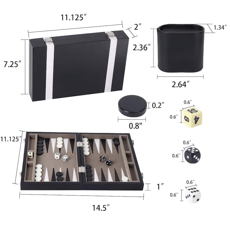 GSE™ 11" Leather Backgammon Board Game Set, Portable Folding Backgammon Board Game with Game Pieces - Small