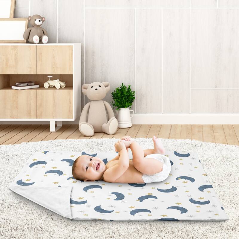 Moon and Star Collection Boy or Girl Baby Receiving Security Swaddle Blanket - Navy Blue and Gold Watercolor Celestial Sky