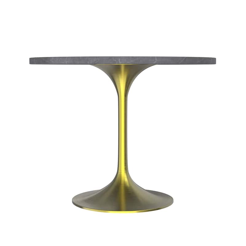 Verve 36" Round Dining Table with Stone Top and Brushed Gold Base - 29.34" H x 35.43" W x 35.43" D