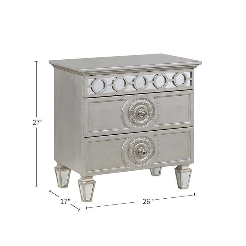 2 Drawers Nightstand with Mirror Inlay Trim