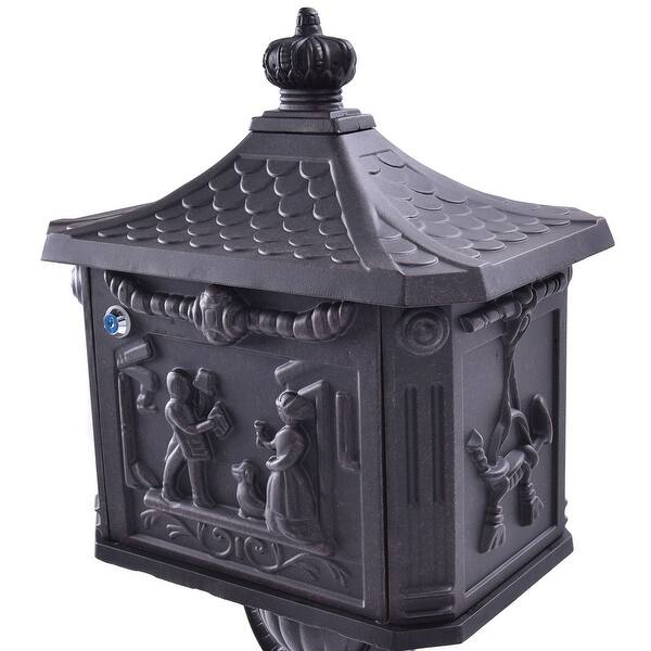 Costway Mail Box Heavy Duty Mailbox Postal Box Security Cast Aluminum Vertical Pedestal Bronze Overstock 18551614