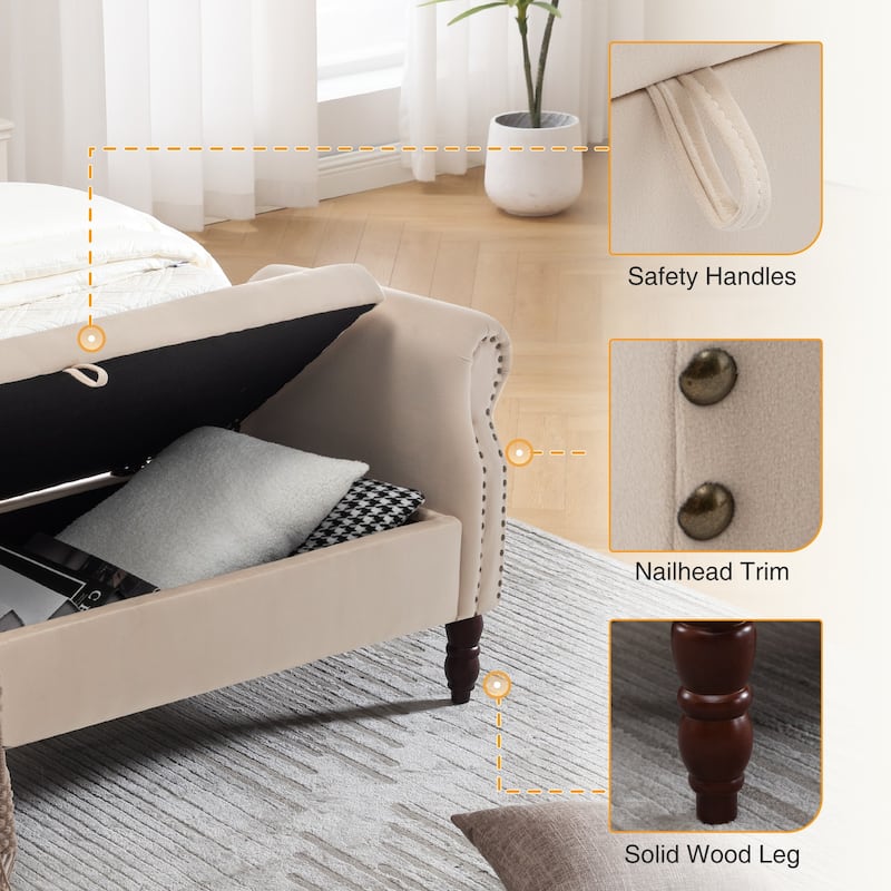 HOMYKA 66.9" Tufted Storage Bench with Rolled Arms Ottoman Long Bench