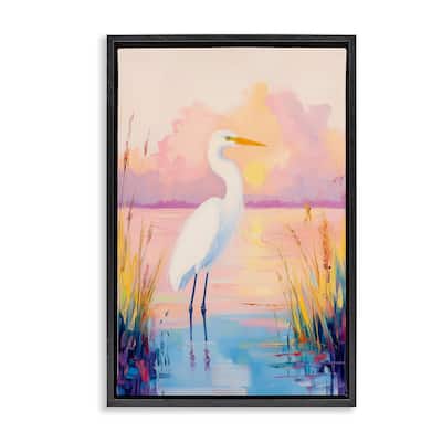 Stupell Egret under Beaming Sunset Framed Floater Canvas Wall Art Design By Arlington Prints