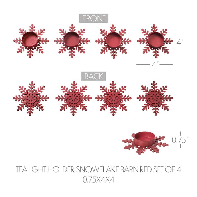 Tealight Holder Snowflake Barn Red Set of 4 0.6x4.13x4.13 - N/A