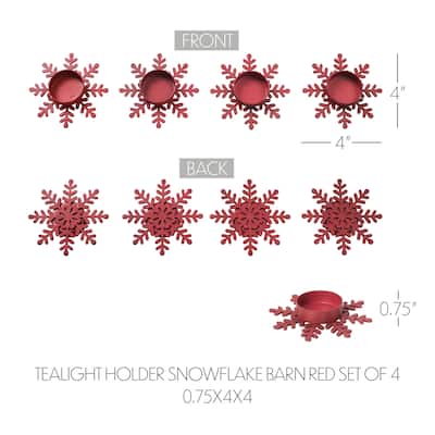 Tealight Holder Snowflake Barn Red Set of 4 0.6x4.13x4.13 - N/A