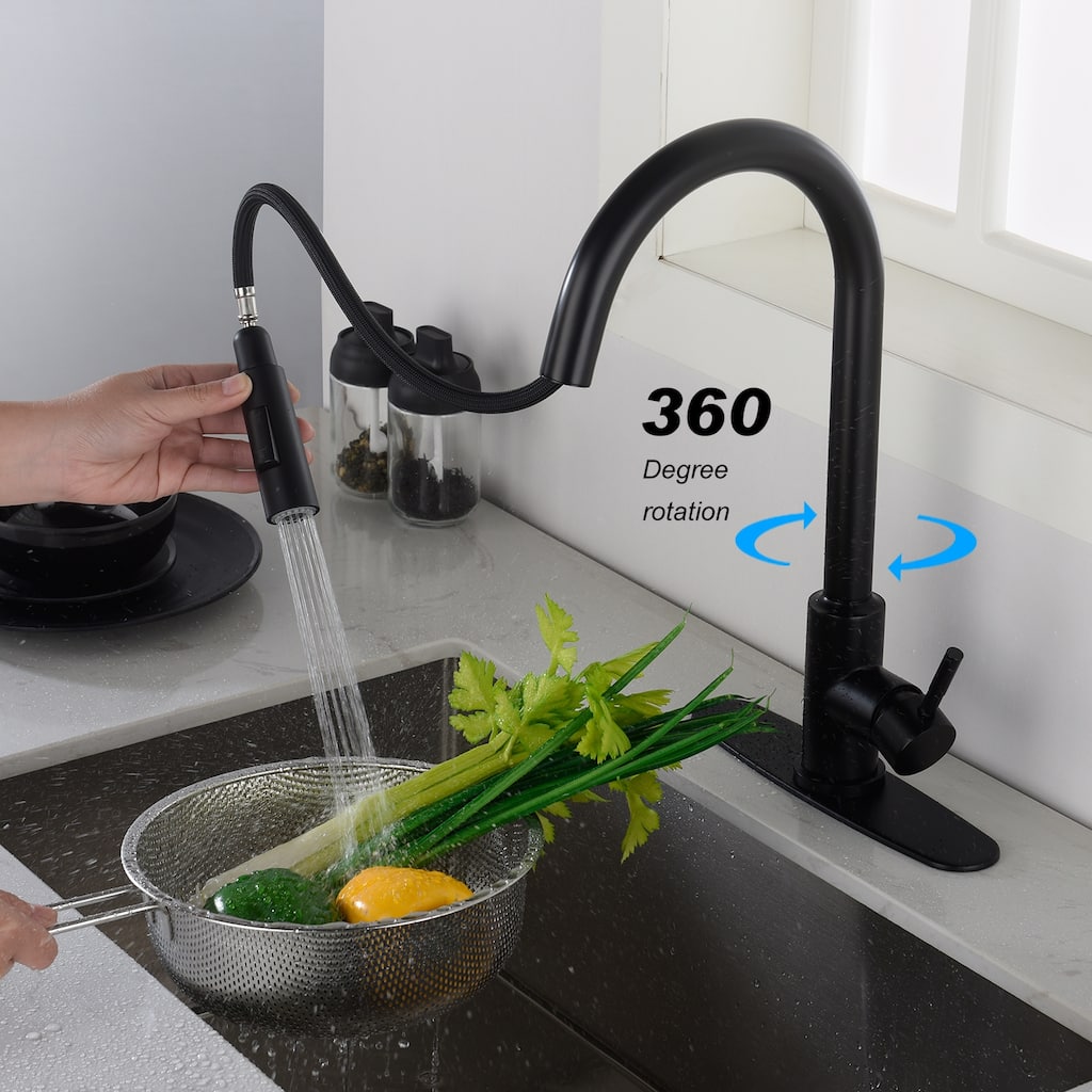 Matte Black Touch Kitchen Faucet with Pull Down Sprayer - spout Height:16.49 inches