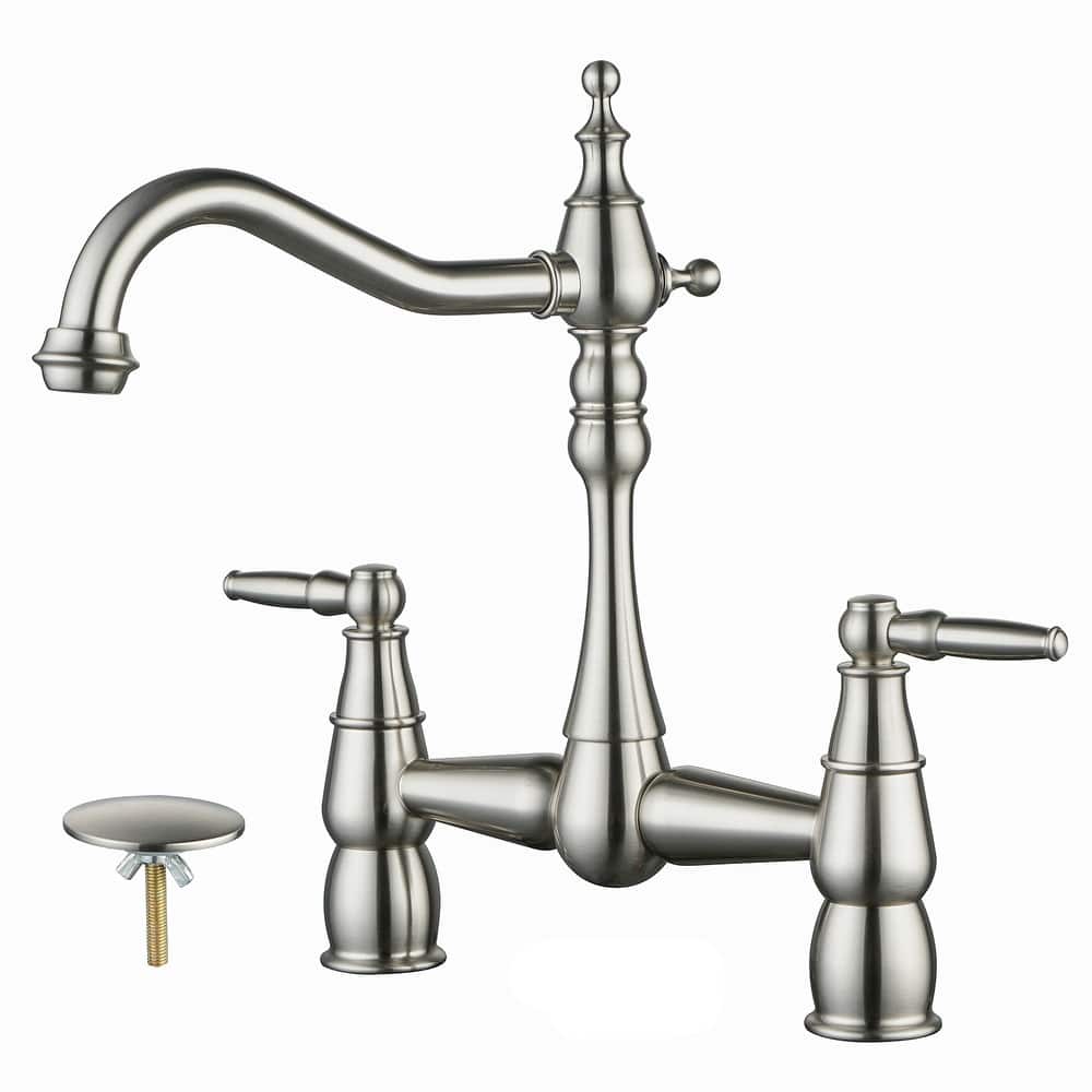 Double Handle Bridge Kitchen Faucet with Sink Hole Cover