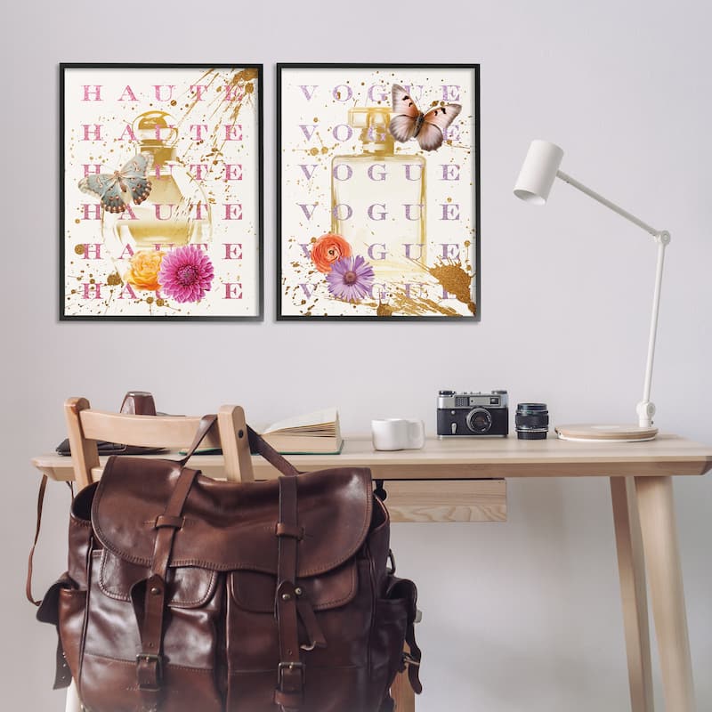 Stupell Glam Perfumes with Butterflies Framed Giclee Art Design By Susan Arnot (Set of 2)