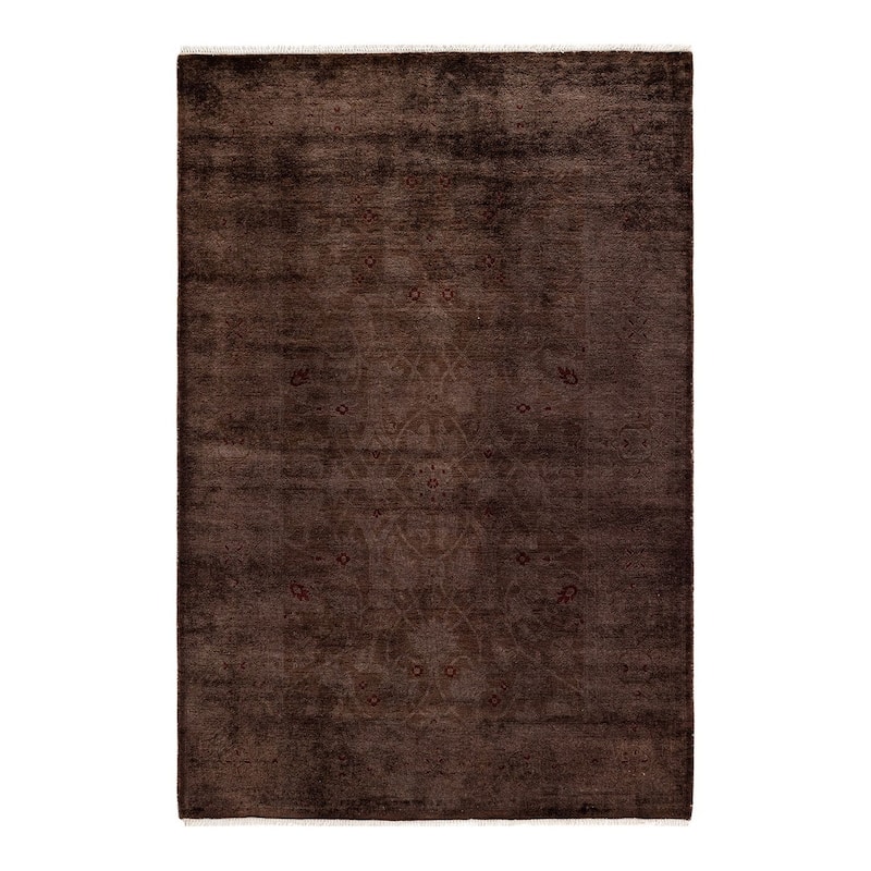 Overton Hand Knotted Wool Vintage Inspired Modern Contemporary Overdyed Brown Area Rug - 4' 0" x 5' 10"