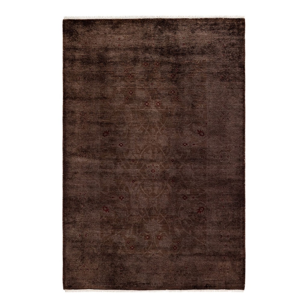 Overton Hand Knotted Wool Vintage Inspired Modern Contemporary Overdyed Brown Area Rug - 4' 0" x 5' 10"