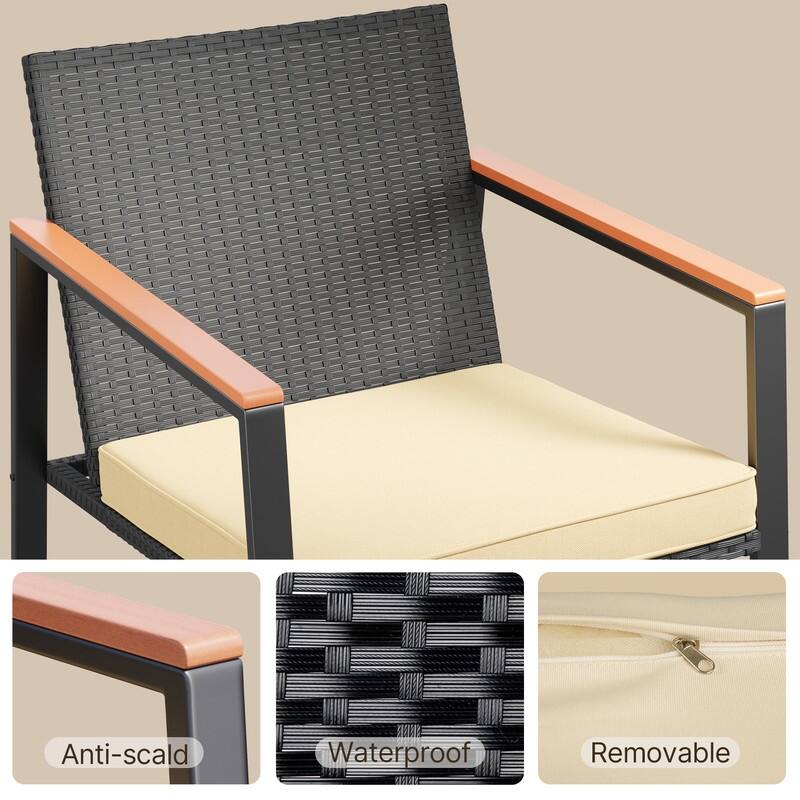 3 Piece Rocking Patio Bistro Set Wicker, Rocking Chair Pub Set with Glass Table