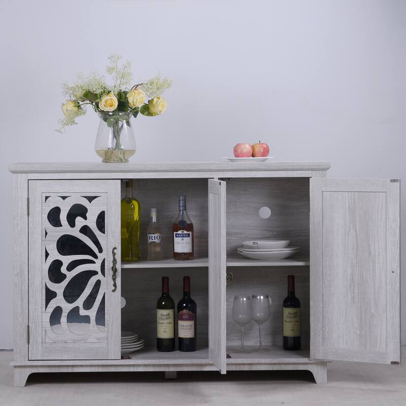 Spacious size countertop Sideboard with 3 mirrored doors adjustable shelves buffet cabinet, storage cabinet for living room