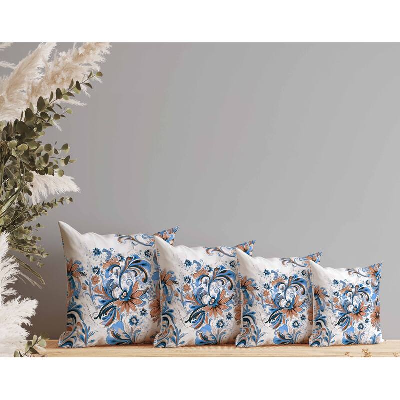 Wild Flora Fusion Faux Suede Reversible Throw Pillow Blue and Red