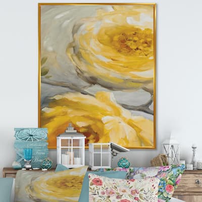 Designart "Sunshine Yellow Flower III" Floral Framed Canvas - Grey