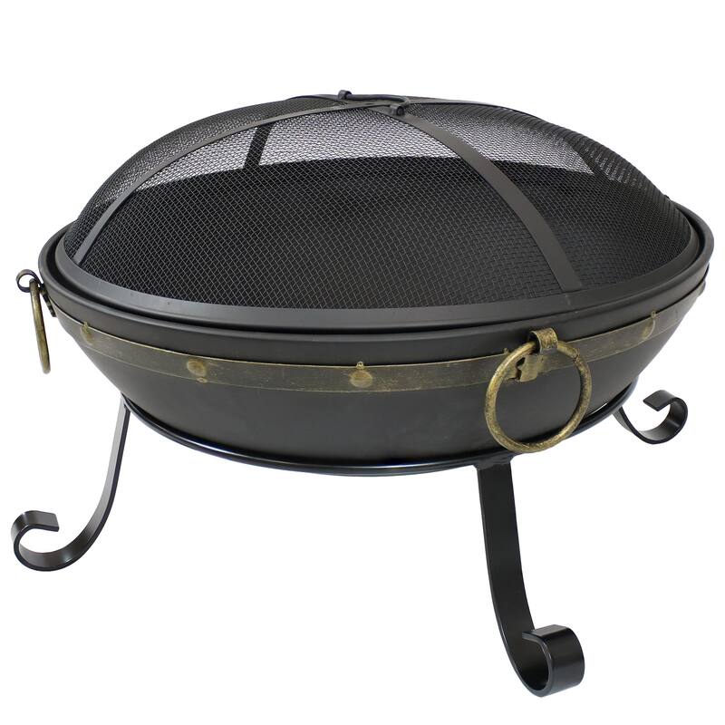 Sunnydaze Victorian Steel Fire Bowl with Handles and Spark Screen