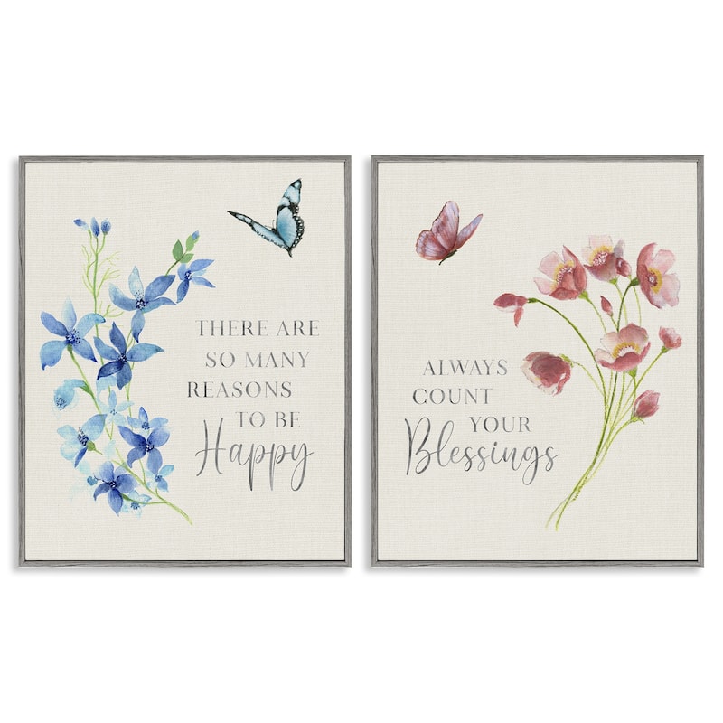 Stupell Inspiring Words with Florals Framed Giclee Art Design By Tava Studios (Set of 2) - 11 x 14 - Grey
