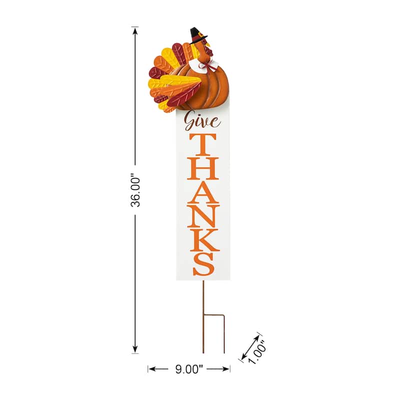 Glitzhome Fall Thanksgiving Metal Turkey Pumpkins Yard Stake