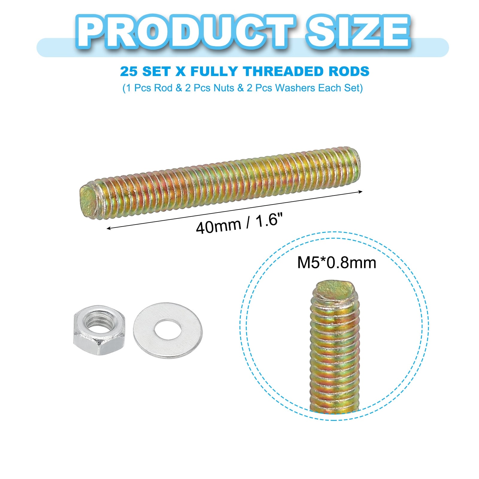 Carbon Steel Fully Threaded Rods, Threads Rod Bar Studs with Nuts and Washers for Furniture Mounting Machinery Manufacturing