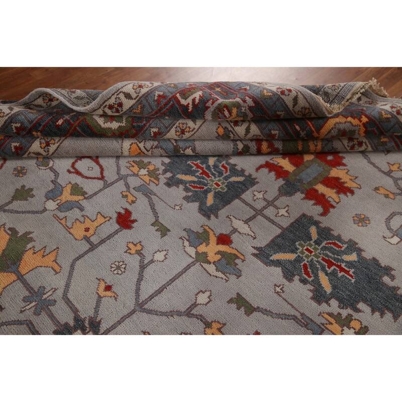 Gray Oushak Large Oriental Rug Hand-Knotted Wool Carpet - 11'10"x 14'10"