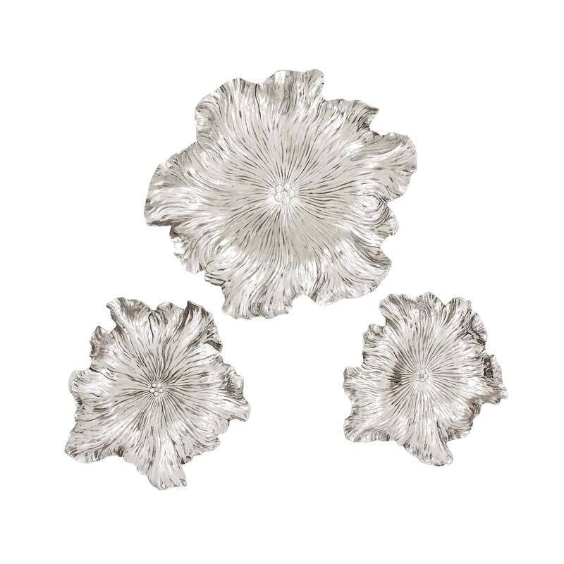 Silver Polystone 3D Floral Home Wall Decor (Set of 3)