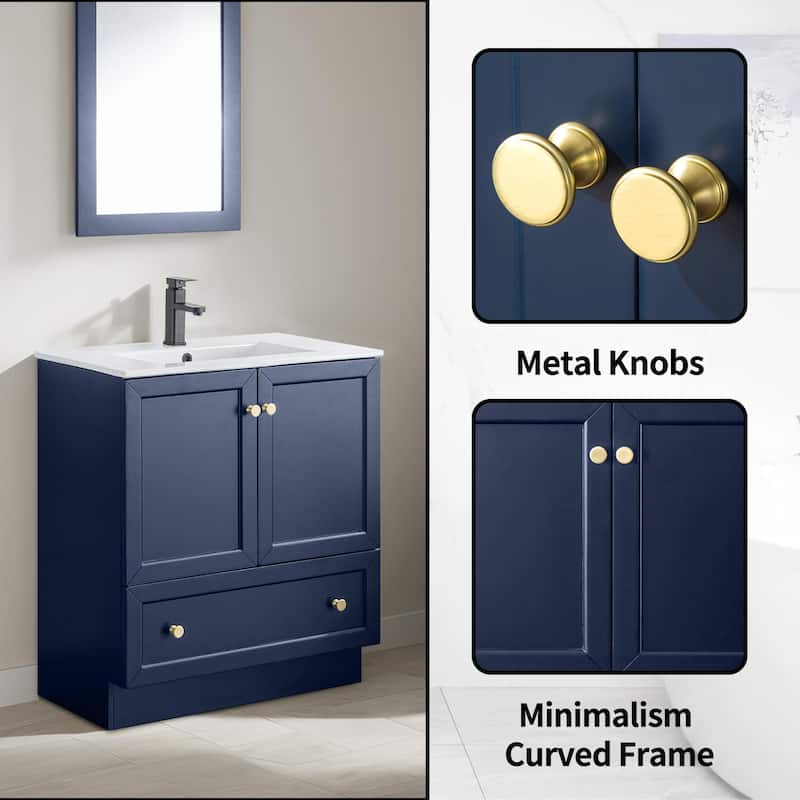 Solid Wood Bathroom Vanity Cabinet with Ceramic Undermount Sink Top Skirting Design