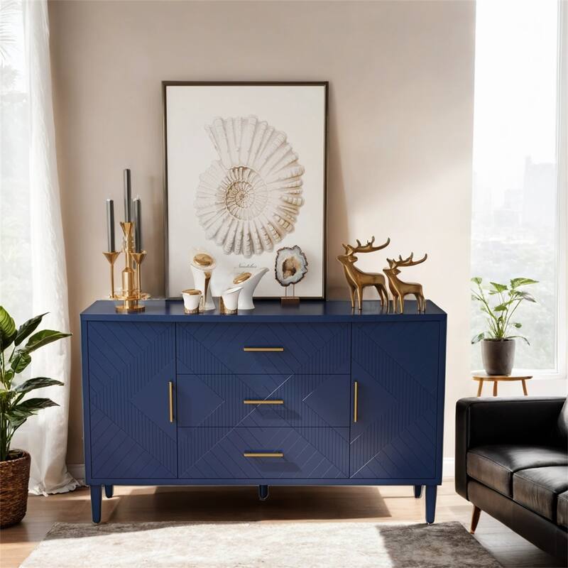 Stylish and Functional 2-Door 3-Drawer Cabinet with Carved Effect