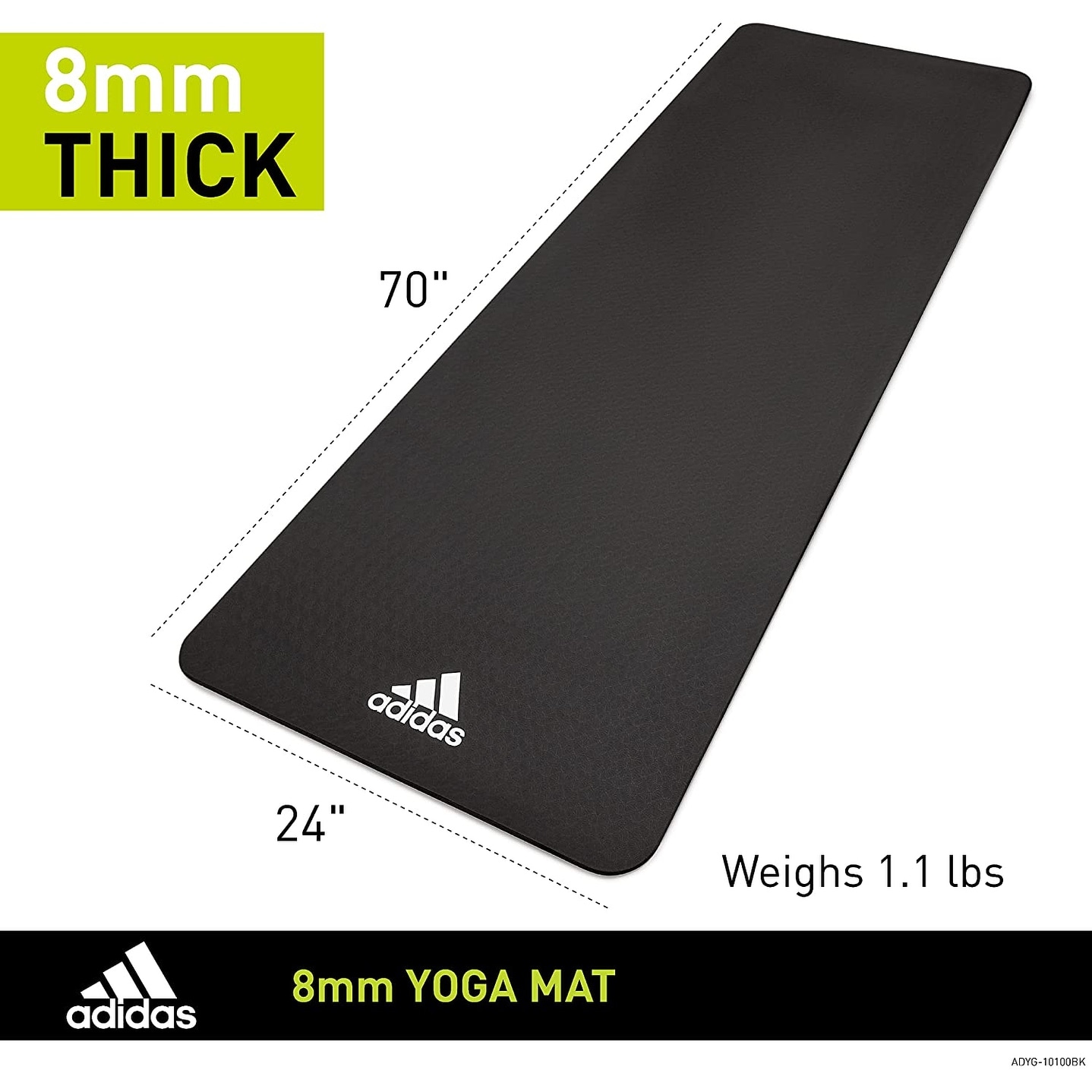 Adidas Universal Exercise Slip Resistant Fitness Yoga Mat, 8mm