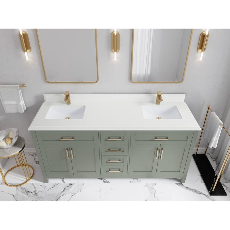 Willow Collections 72 in. W x 22 in. D Cambridge Double Sink Bathroom Vanity with Countertop - 1.5”White Quartz - Evergreen